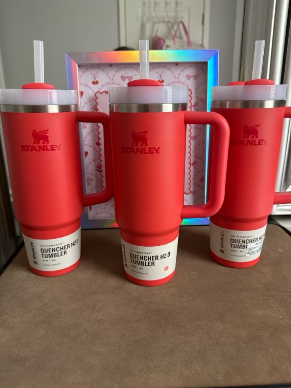 Bundle of 3 Stanley Quencher H2.0 30oz Tumblers Red Coral NEW w/ Tags